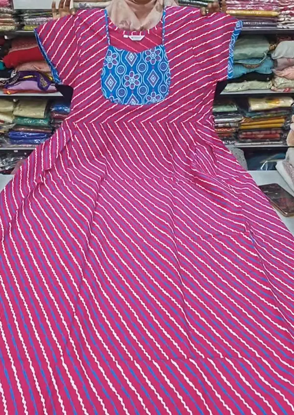 Premium Cotton Frock Style Nighty with Adjustable Rope & Side Pocket | NT3539